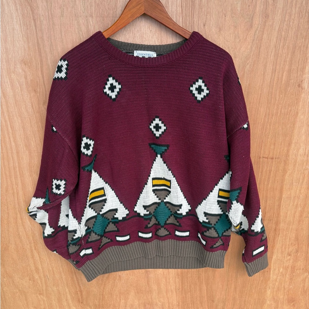 Essentials Maroon and Green Knit Sweater